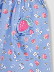 JoJo Maman Bébé Blue Strawberry & Bee Button Front Pet In Pocket Jersey Dress - Image 5 of 7
