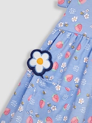 JoJo Maman Bébé Blue Strawberry & Bee Button Front Pet In Pocket Jersey Dress - Image 6 of 7