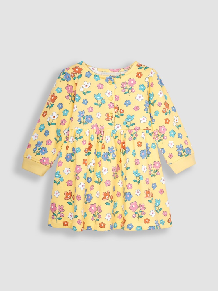 JoJo Maman Bébé Yellow Floral Button Front Sweat Jersey Dress - Image 1 of 3