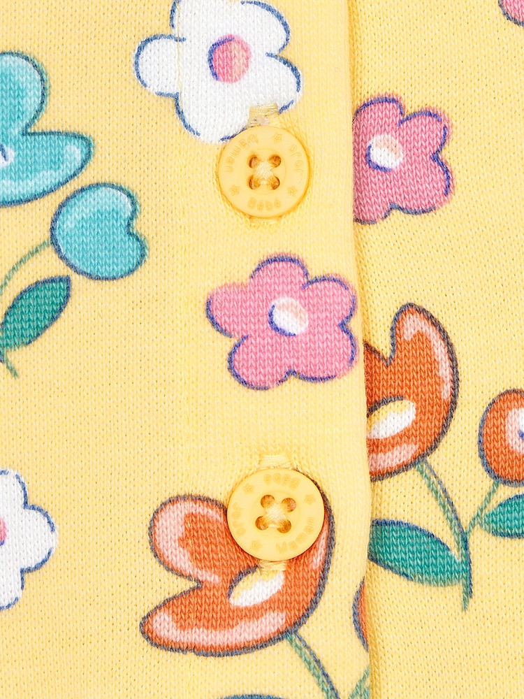 JoJo Maman Bébé Yellow Floral Button Front Sweat Jersey Dress - Image 3 of 3