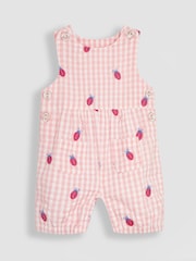 JoJo Maman Bébé Pink Ladybird Embroidered Gingham Dungarees - Image 1 of 4