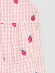 JoJo Maman Bébé Pink Ladybird Embroidered Gingham Dungarees - Image 4 of 4