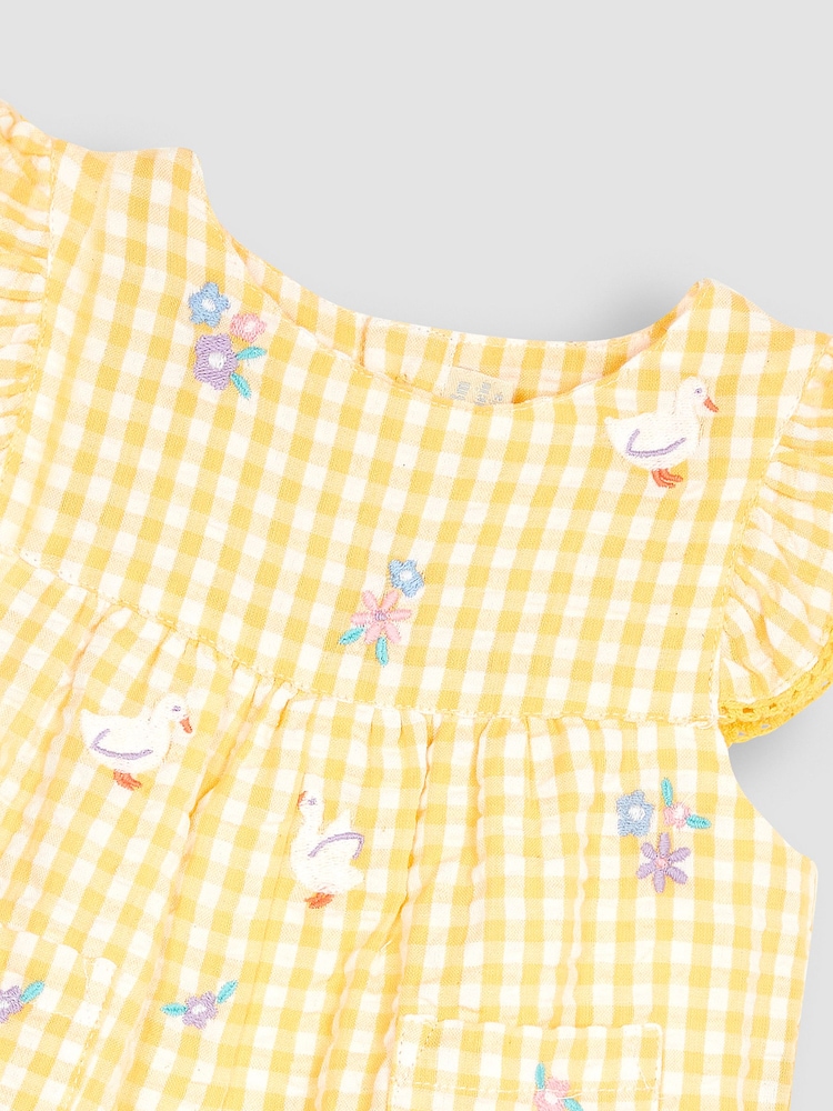 JoJo Maman Bébé Yellow Gingham Duck Embroidered Pretty Sunsuit - Image 4 of 4