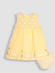JoJo Maman Bébé Yellow Bunny Floral Embroidered Smocked Baby Dress - Image 1 of 5