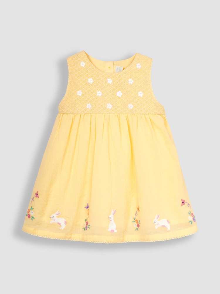 JoJo Maman Bébé Yellow Bunny Floral Embroidered Smocked Baby Dress - Image 2 of 5