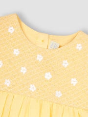JoJo Maman Bébé Yellow Bunny Floral Embroidered Smocked Baby Dress - Image 5 of 5