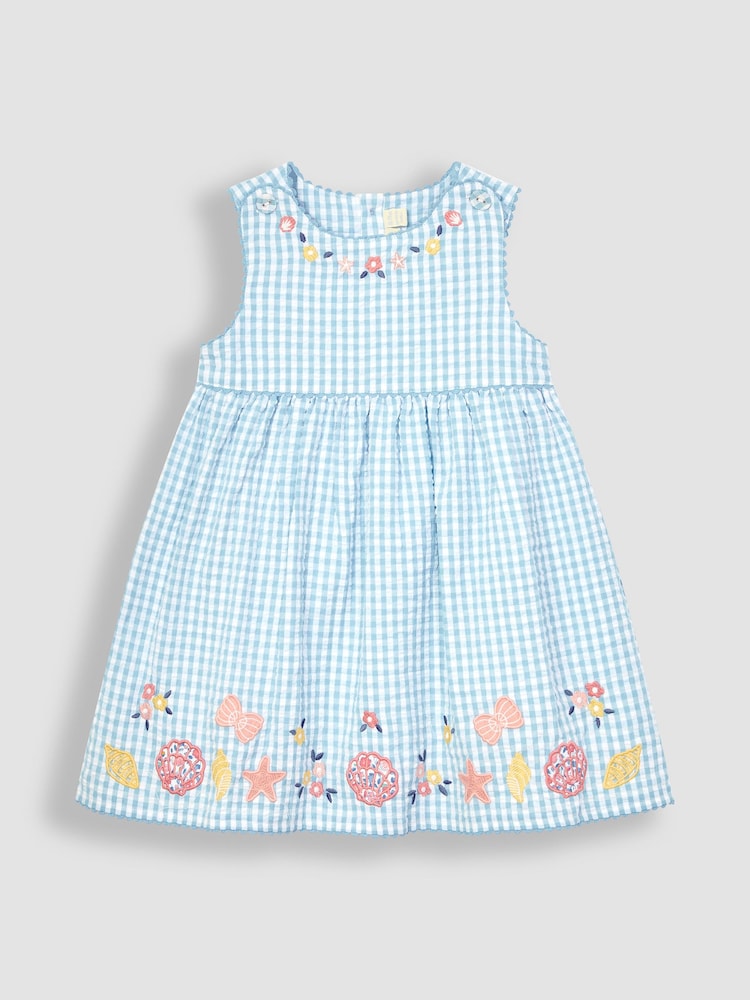 JoJo Maman Bébé Blue Nautical Appliqué Gingham Summer Dress - Image 1 of 1