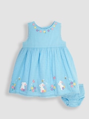 JoJo Maman Bébé Blue Mouse Floral Embroidered Baby Dress - Image 1 of 4