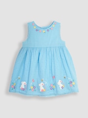 JoJo Maman Bébé Blue Mouse Floral Embroidered Baby Dress - Image 2 of 4