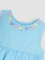 JoJo Maman Bébé Blue Mouse Floral Embroidered Baby Dress - Image 4 of 4