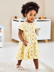 JoJo Maman Bébé Yellow Bunny & Duck Button Through Pet In Pocket Jersey Dress - Image 1 of 3
