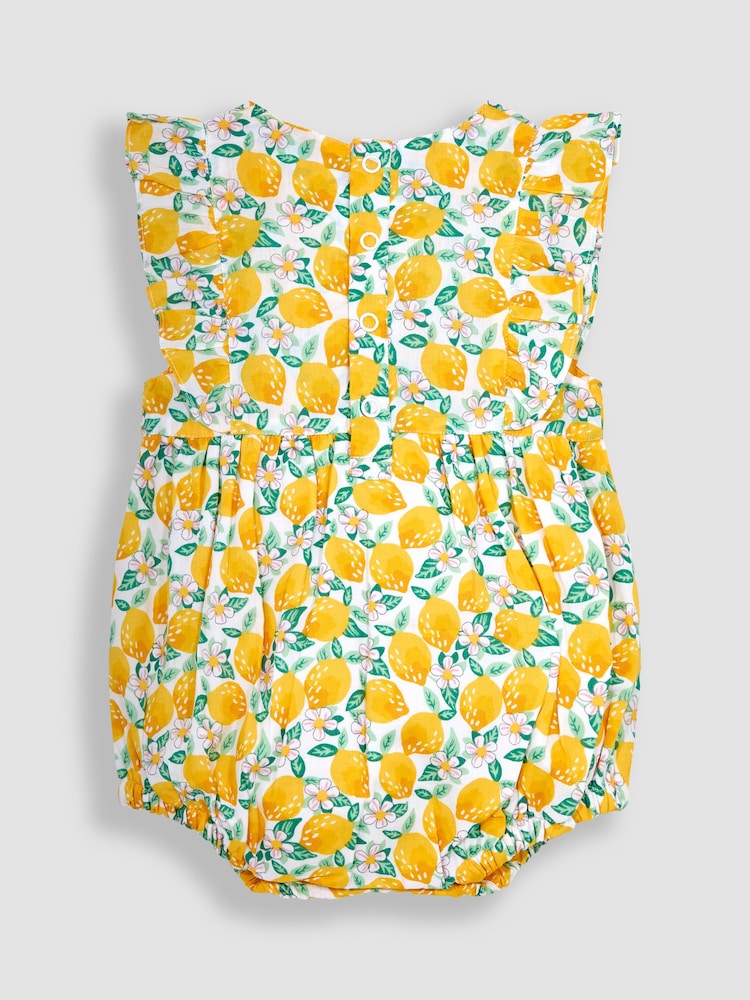 JoJo Maman Bébé Yellow Lemon Bloom Floral Bubble Romper - Image 2 of 3