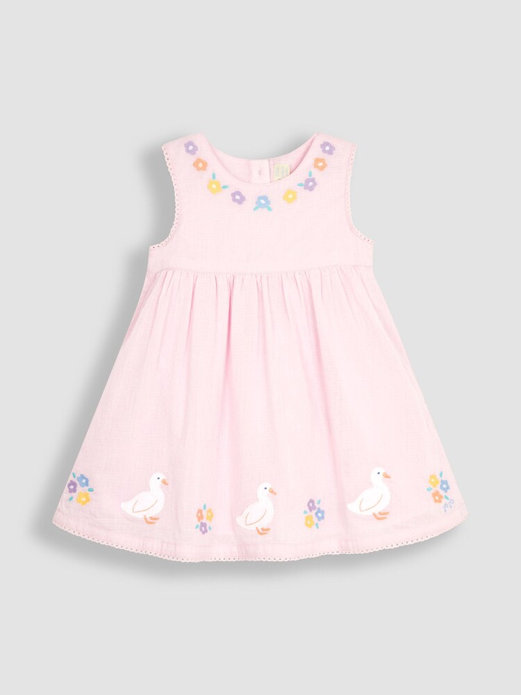 JoJo Maman Bébé Pink Duck Embroidered Baby Dress - Image 2 of 4