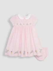 JoJo Maman Bébé Pink Bunny Embroidered Smocked Dress - Image 1 of 4