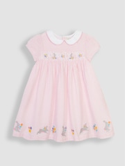 JoJo Maman Bébé Pink Bunny Embroidered Smocked Dress - Image 2 of 4