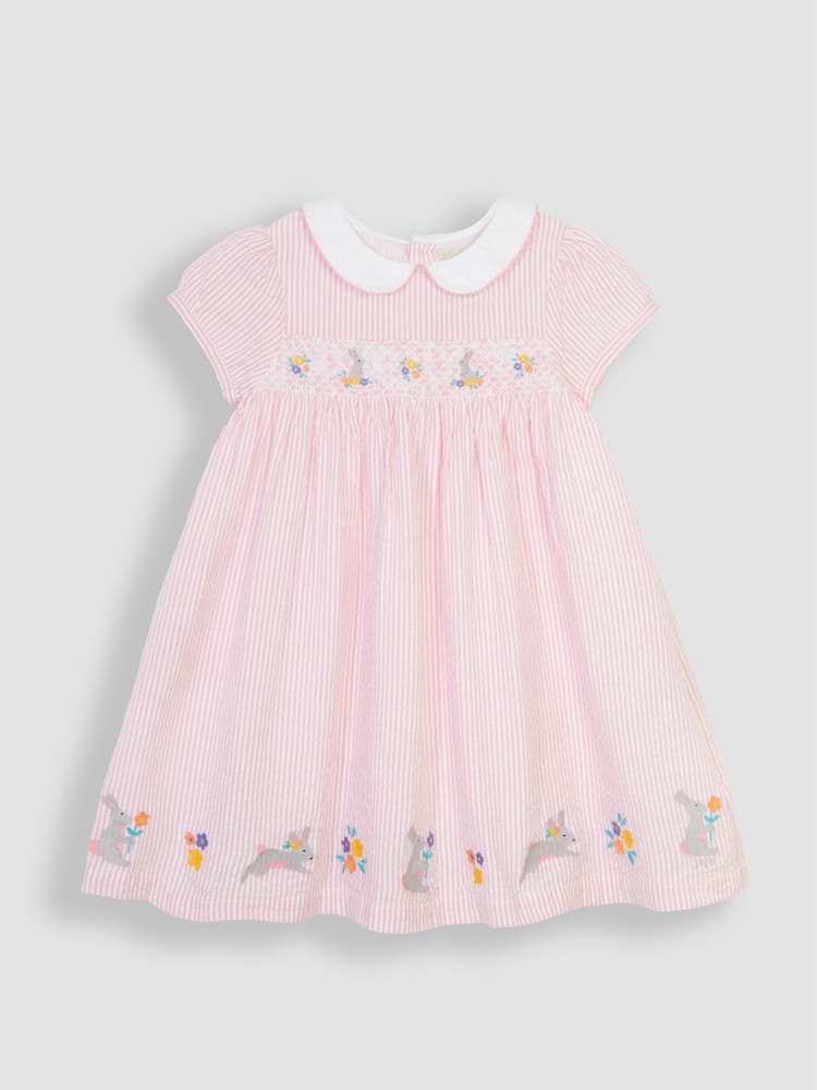 JoJo Maman Bébé Pink Bunny Embroidered Smocked Dress - Image 2 of 4