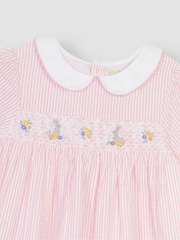 JoJo Maman Bébé Pink Bunny Embroidered Smocked Dress - Image 4 of 4