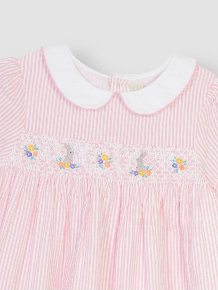 JoJo Maman Bébé Pink Bunny Embroidered Smocked Dress - Image 4 of 4