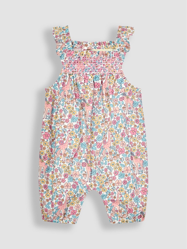 JoJo Maman Bébé Pink Giraffe Floral Sunsuit - Image 1 of 3