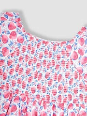 JoJo Maman Bébé Pink Strawberry Bloom Puff Sleeve Smocked Dress - Image 2 of 4