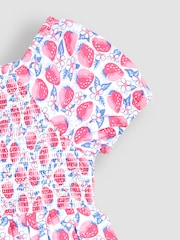JoJo Maman Bébé Pink Strawberry Bloom Puff Sleeve Smocked Dress - Image 3 of 4