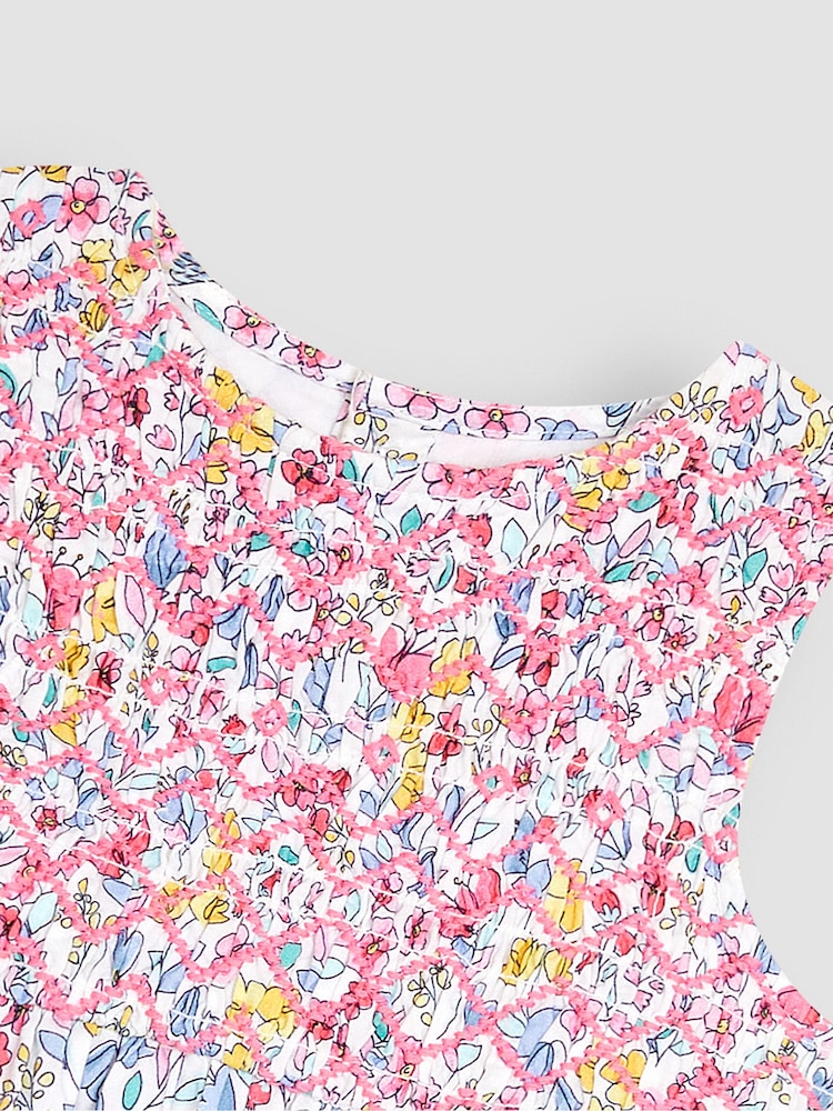JoJo Maman Bébé Blue Meadow Floral Smocked Dress - Image 4 of 4
