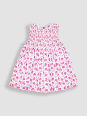 JoJo Maman Bébé Pink Strawberry Bloom Smocked Baby Dress With Knickers - Image 2 of 4