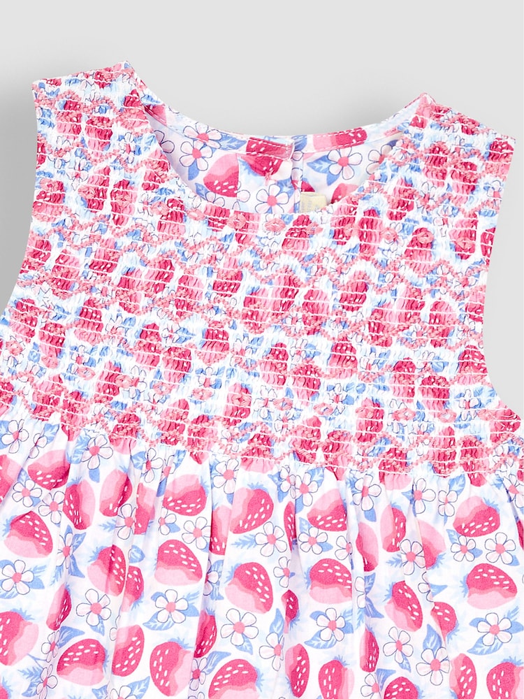JoJo Maman Bébé Pink Strawberry Bloom Smocked Baby Dress With Knickers - Image 4 of 4