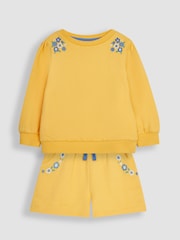 JoJo Maman Bébé Yellow 2-Piece Floral Embroidered Sweatshirt & Shorts Set - Image 3 of 6