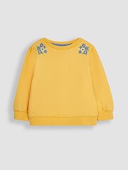 JoJo Maman Bébé Yellow 2-Piece Floral Embroidered Sweatshirt & Shorts Set - Image 4 of 6