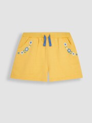 JoJo Maman Bébé Yellow 2-Piece Floral Embroidered Sweatshirt & Shorts Set - Image 5 of 6