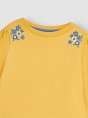 JoJo Maman Bébé Yellow 2-Piece Floral Embroidered Sweatshirt & Shorts Set - Image 6 of 6