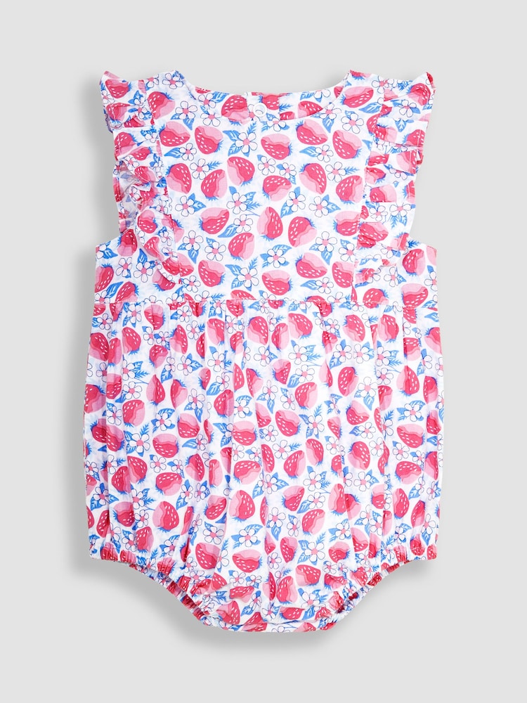 JoJo Maman Bébé Pink Strawberry Bloom Floral Bubble Romper - Image 1 of 3