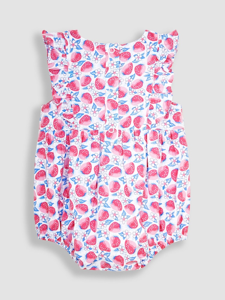 JoJo Maman Bébé Pink Strawberry Bloom Floral Bubble Romper - Image 2 of 3