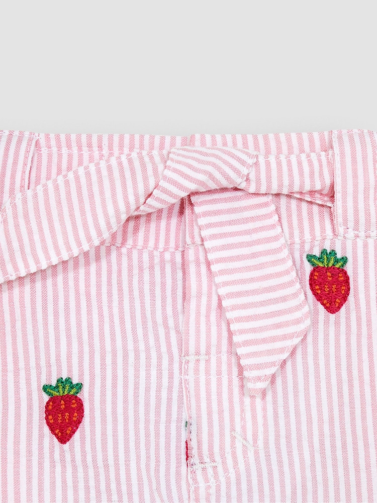 JoJo Maman Bébé Pink Strawberry Embroidered Seersucker Pretty Shorts - Image 2 of 3