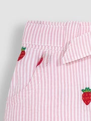 JoJo Maman Bébé Pink Strawberry Embroidered Seersucker Pretty Shorts - Image 3 of 3