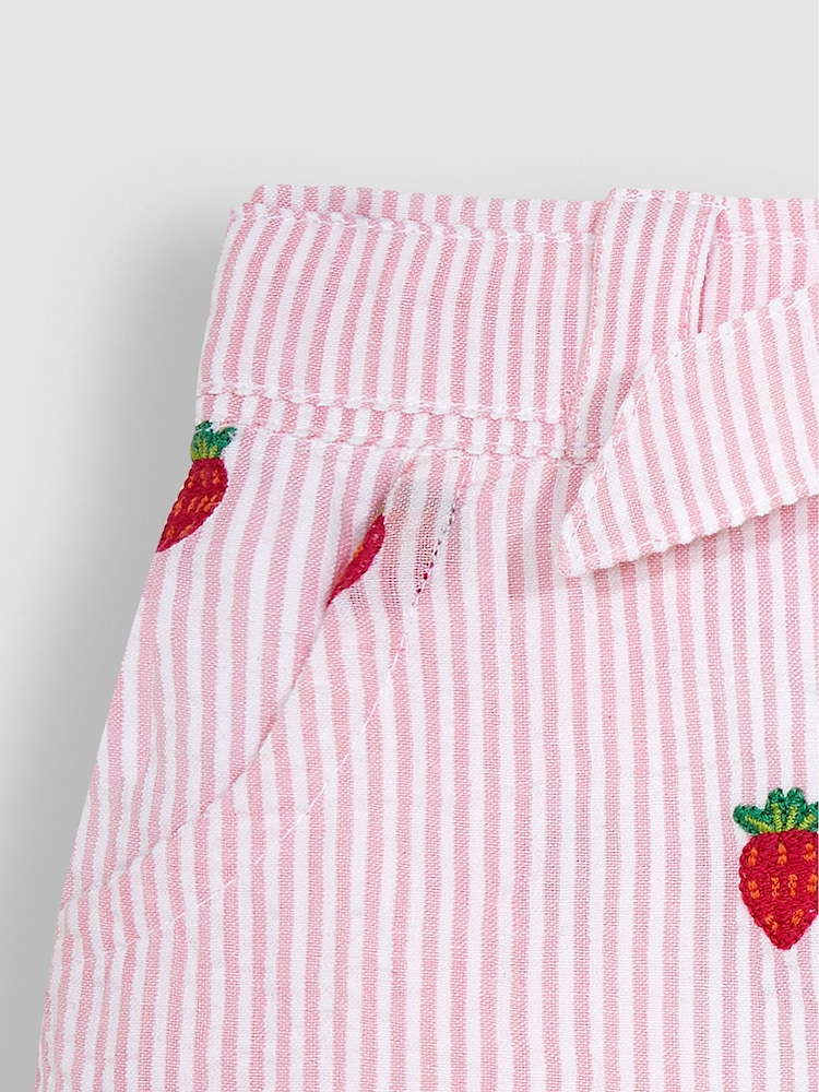 JoJo Maman Bébé Pink Strawberry Embroidered Seersucker Pretty Shorts - Image 3 of 3