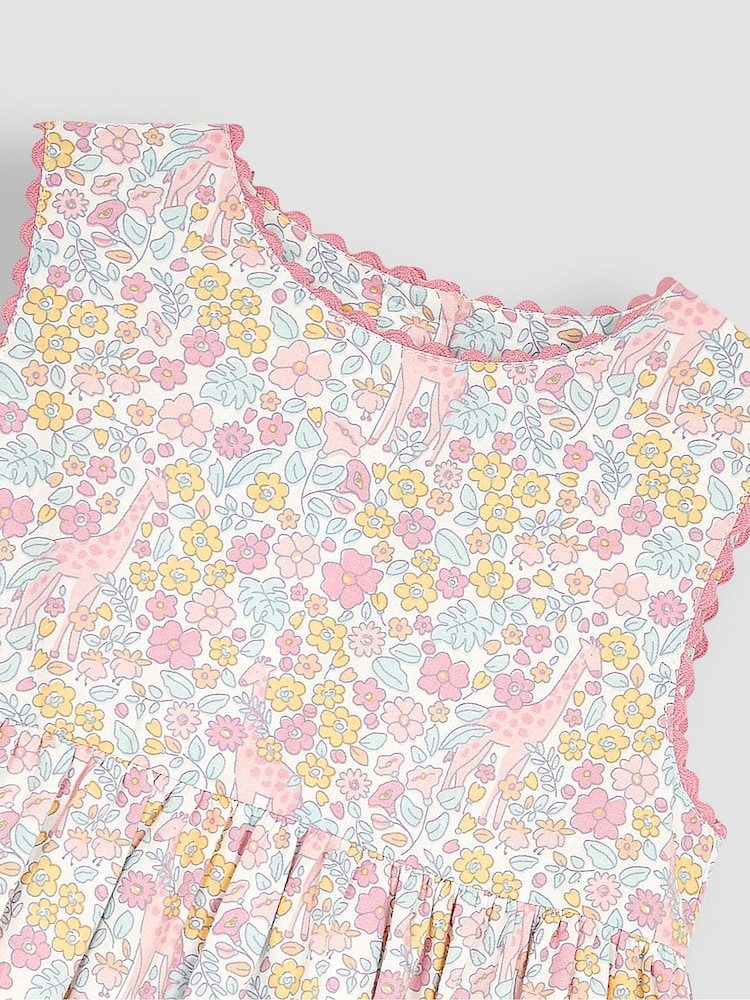 JoJo Maman Bébé Pink Giraffe Floral Summer Dress - Image 2 of 3
