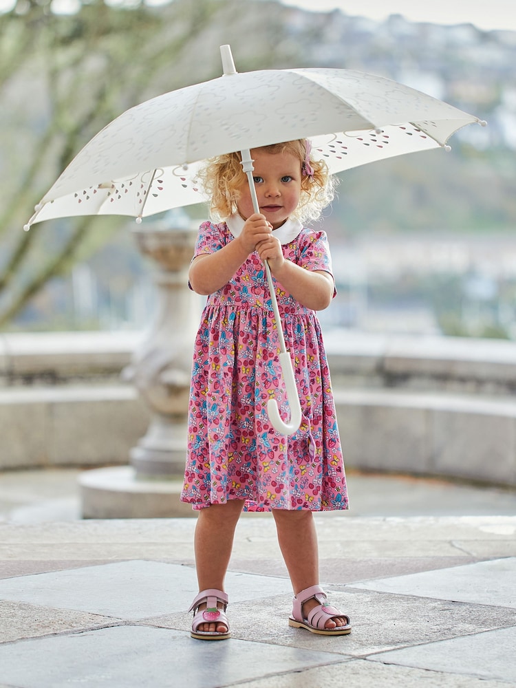 Vestido con estampado floral y cuello bebé con animalito en el bolsillo de punto de Jojo Maman Bébé - Imagen 1 de 7