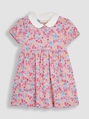 Vestido con estampado floral y cuello bebé con animalito en el bolsillo de punto de Jojo Maman Bébé - Imagen 4 de 7