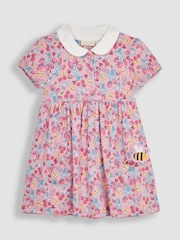 Vestido con estampado floral y cuello bebé con animalito en el bolsillo de punto de Jojo Maman Bébé - Imagen 5 de 7