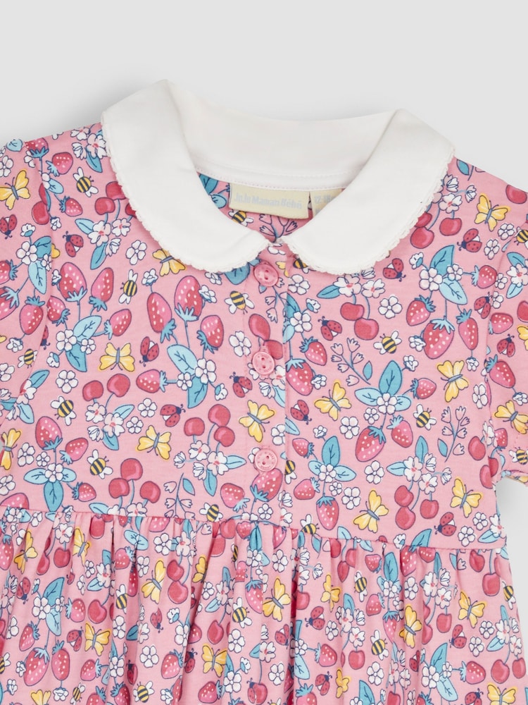 Vestido con estampado floral y cuello bebé con animalito en el bolsillo de punto de Jojo Maman Bébé - Imagen 7 de 7