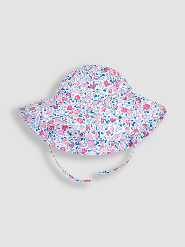 JoJo Maman Bébé Pink Ladybird Ditsy Floral Floppy Sun Hat - Image 1 of 3