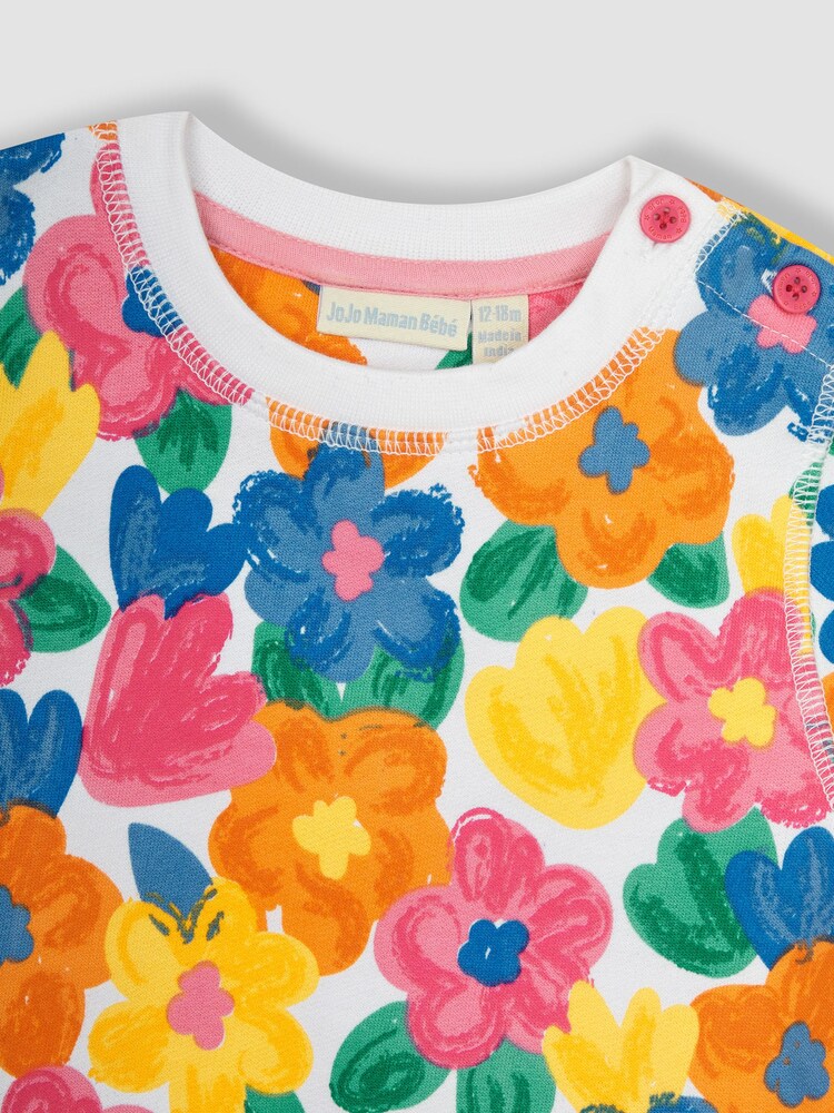JoJo Maman Bébé Multi Floral Print Jersey Sweatshirt - Image 2 of 3 JoJo Maman Bébé Multi Floral Print Jersey Sweatshirt - Image 2 of 3