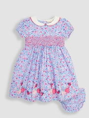 JoJo Maman Bébé Pink Ladybird Ditsy Embroidered Smocked Dress - Image 1 of 4