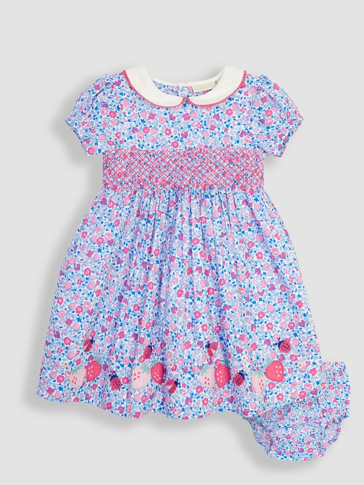 JoJo Maman Bébé Pink Ladybird Ditsy Embroidered Smocked Dress - Image 1 of 4