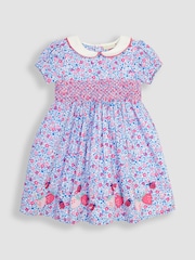 JoJo Maman Bébé Pink Ladybird Ditsy Embroidered Smocked Dress - Image 2 of 4