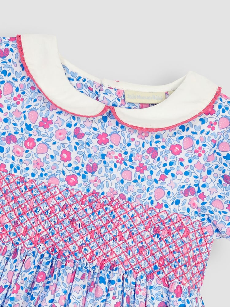 JoJo Maman Bébé Pink Ladybird Ditsy Embroidered Smocked Dress - Image 4 of 4