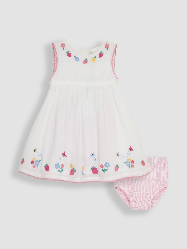 JoJo Maman Bébé White Strawberry Embroidered Baby Dress - Image 1 of 4