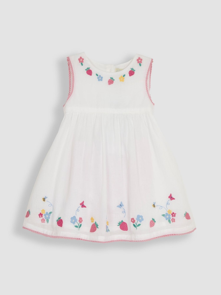 JoJo Maman Bébé White Strawberry Embroidered Baby Dress - Image 2 of 4